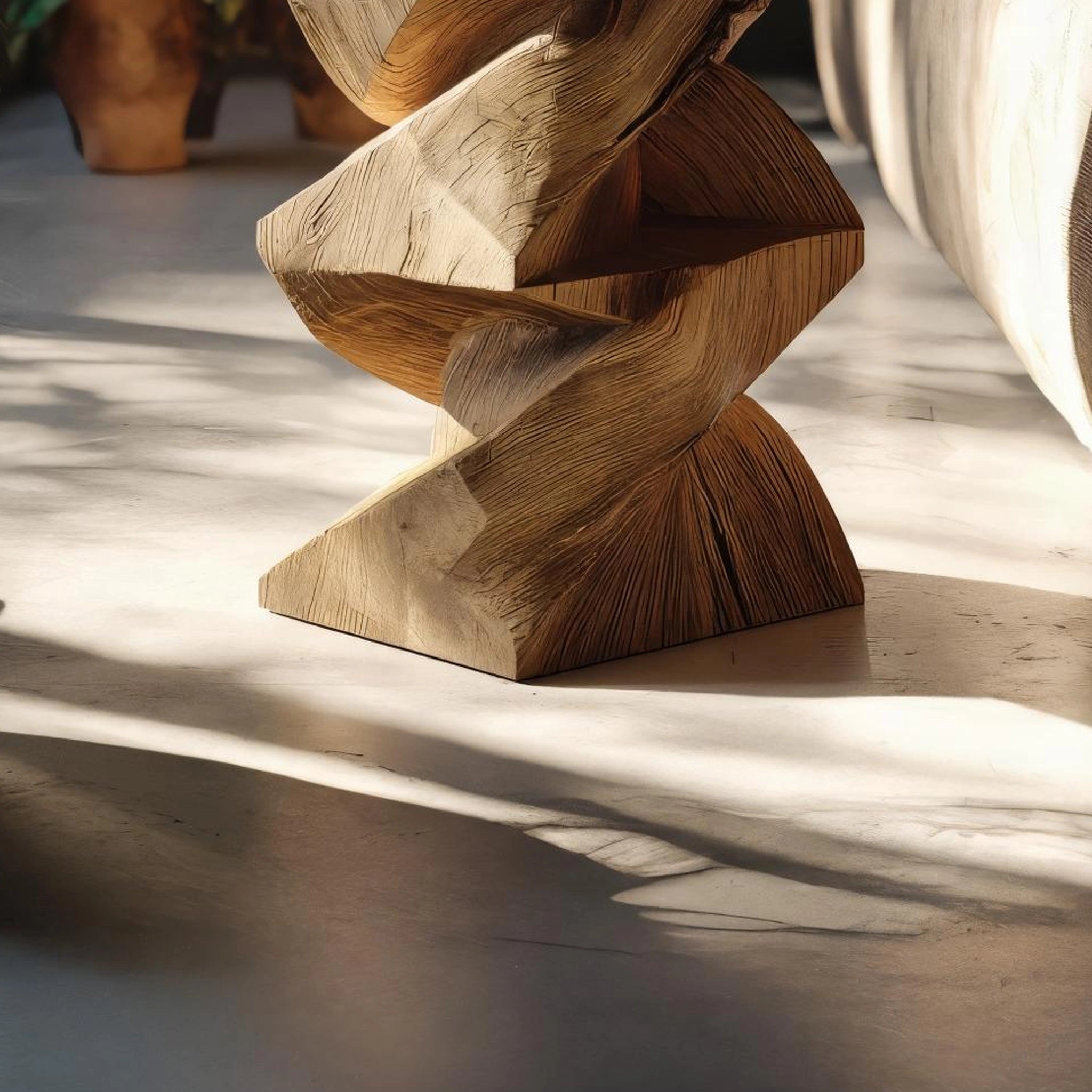 Twisted Solid Wood Sculptural Side Table for Contemporary Interiors