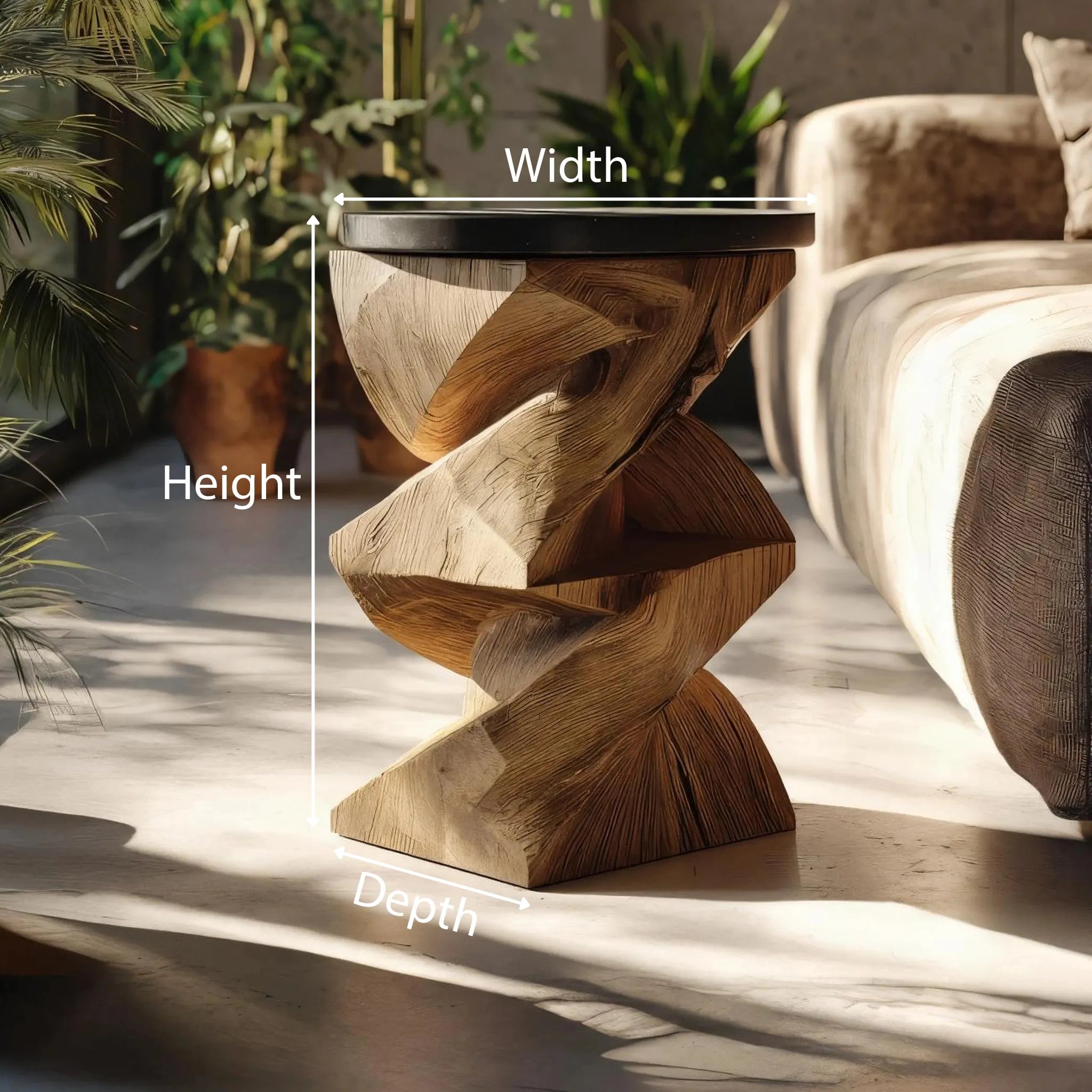 Twisted Solid Wood Sculptural Side Table for Contemporary Interiors