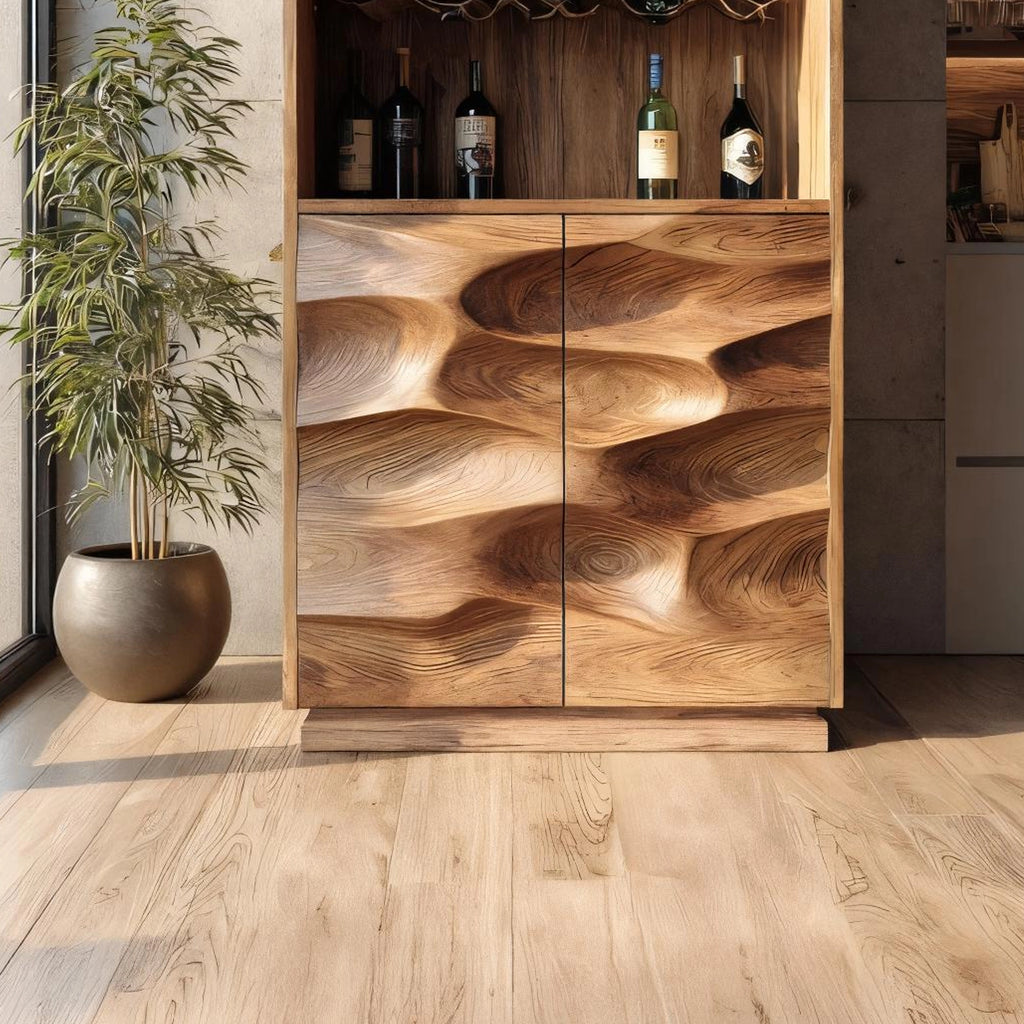 Solid Wood Sculptural Bar Cabinet for Modern Interiors