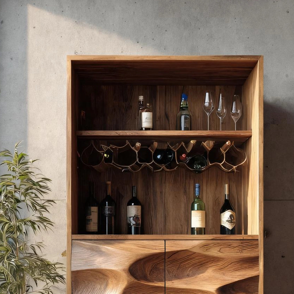 Solid Wood Sculptural Bar Cabinet for Modern Interiors