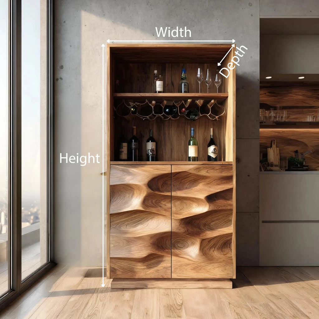 Solid Wood Sculptural Bar Cabinet for Modern Interiors