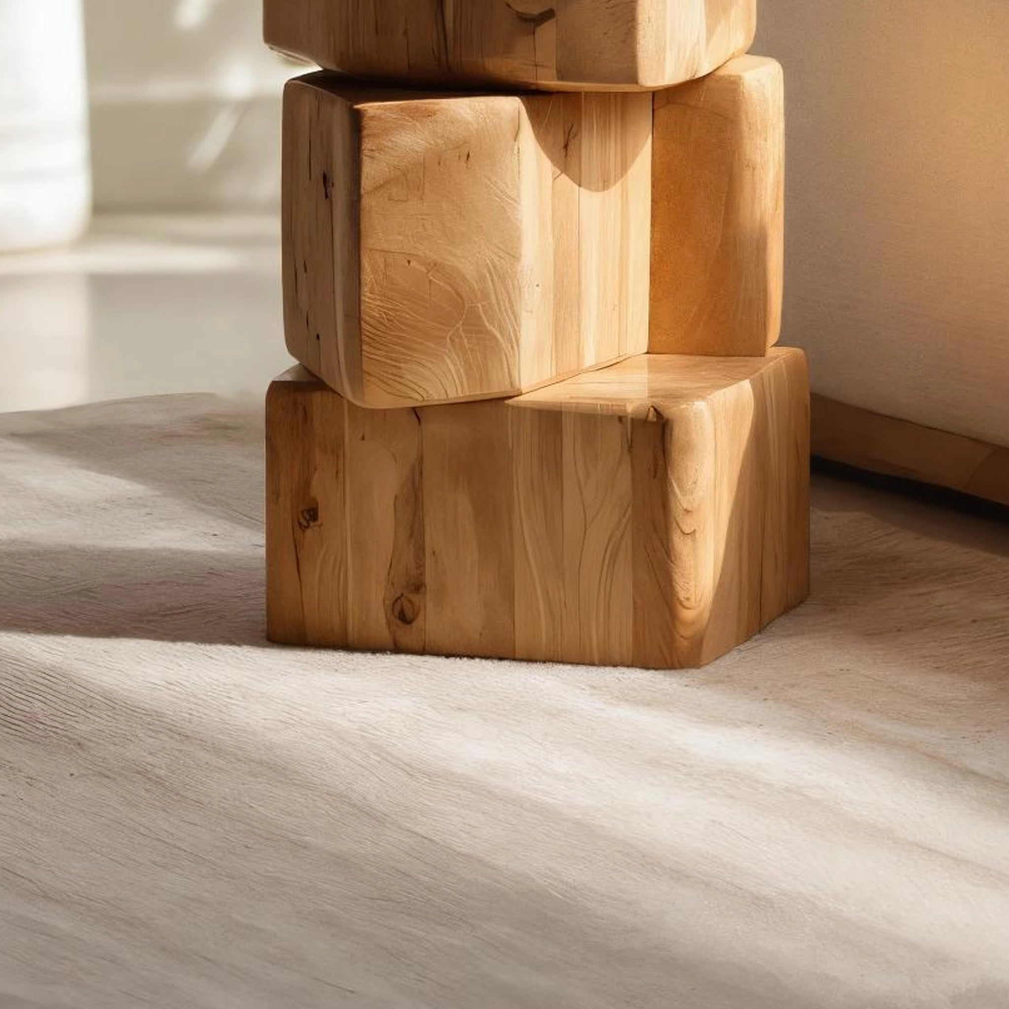 Stacked Block Solid Wood Side Table for Contemporary Living Rooms