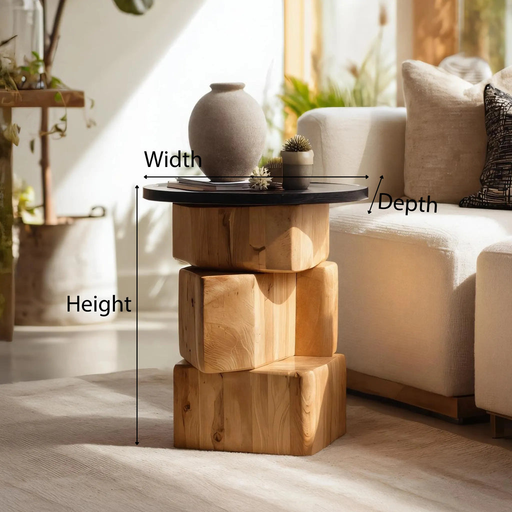 Stacked Block Solid Wood Side Table for Contemporary Living Rooms