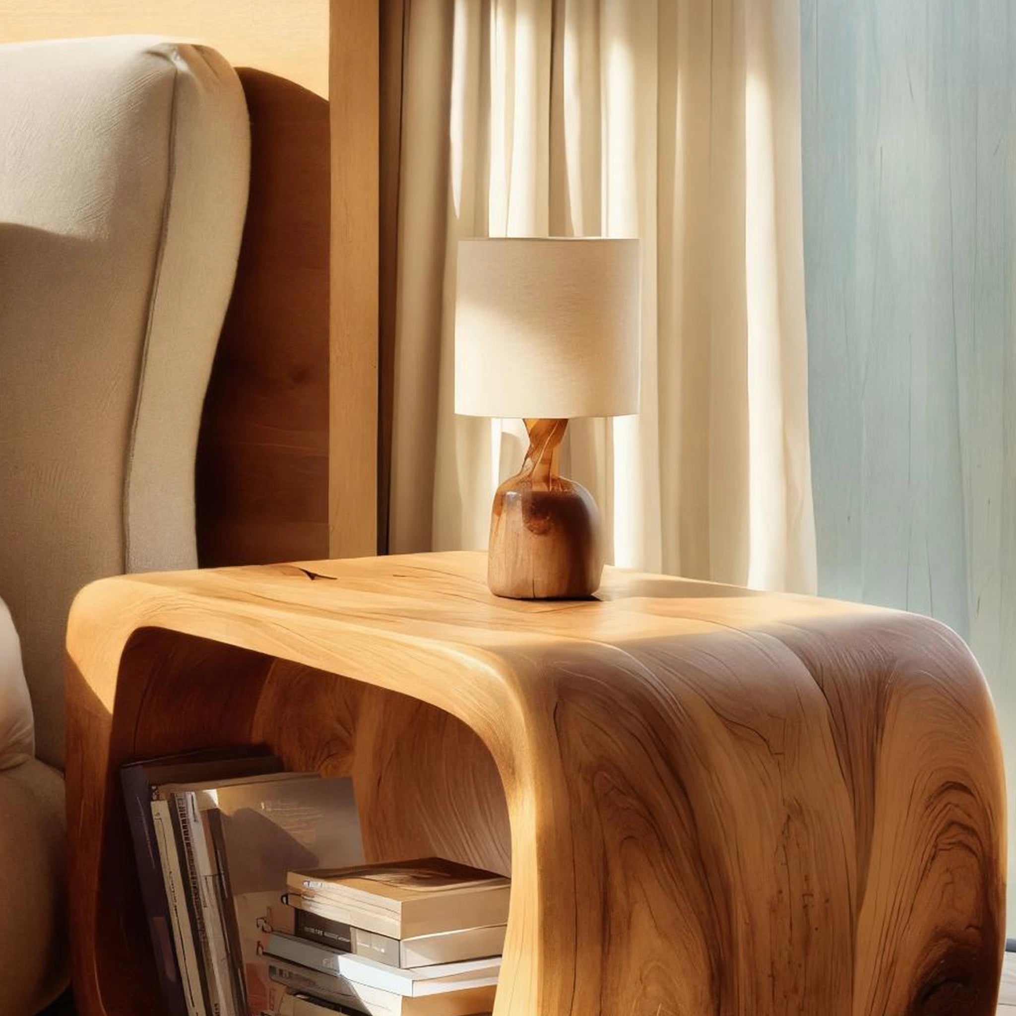 Sculptural Solid Wood Open Nightstand for Modern Bedrooms