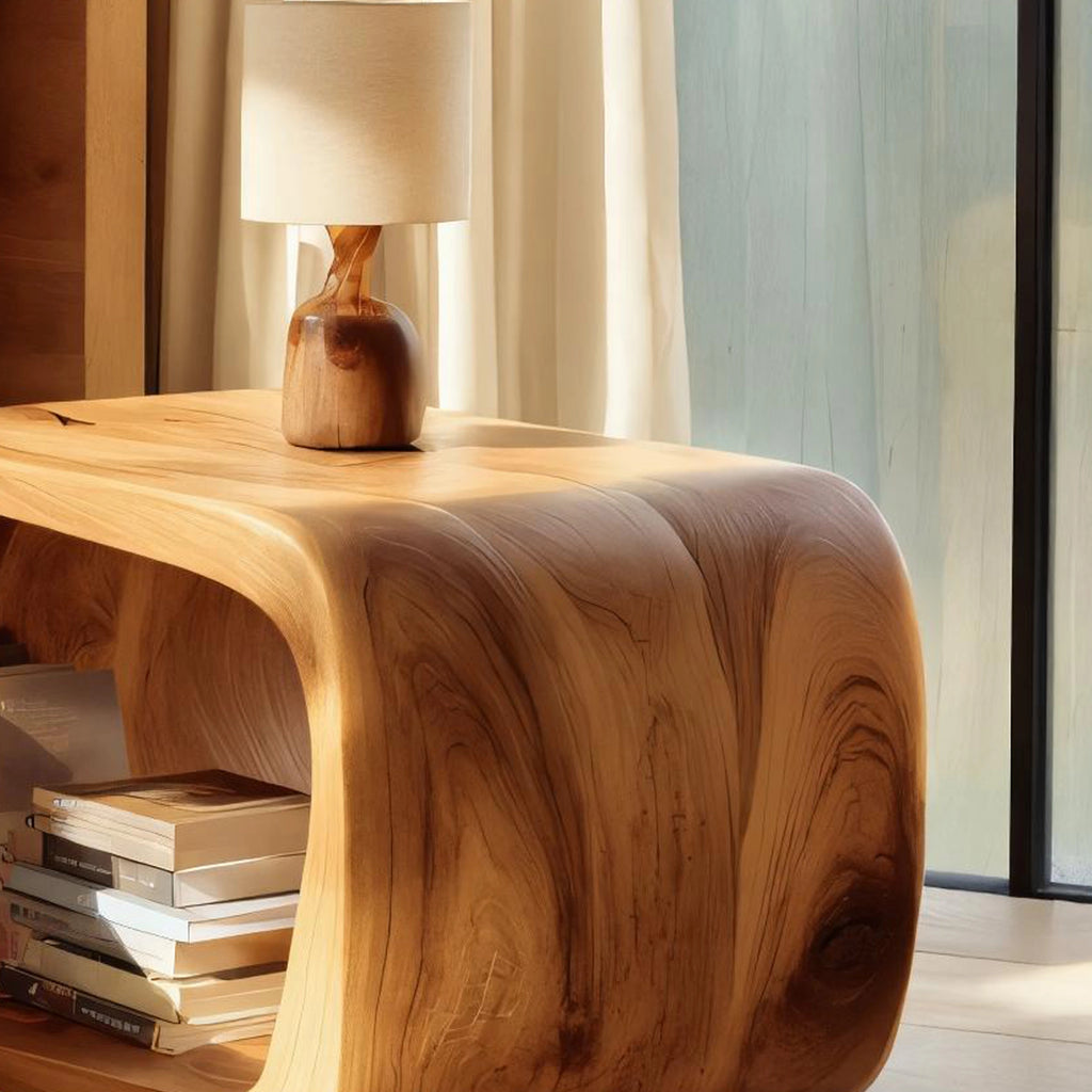 Sculptural Solid Wood Open Nightstand for Modern Bedrooms