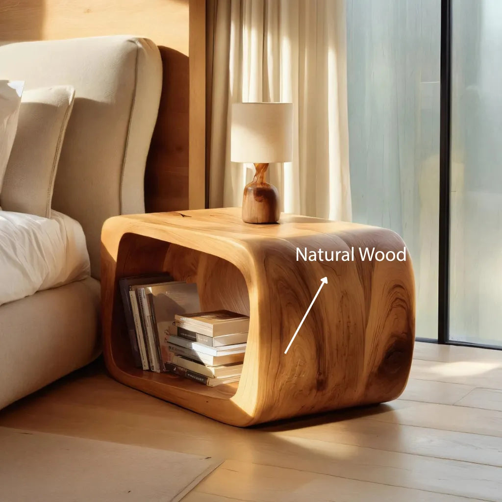 Sculptural Solid Wood Open Nightstand for Modern Bedrooms