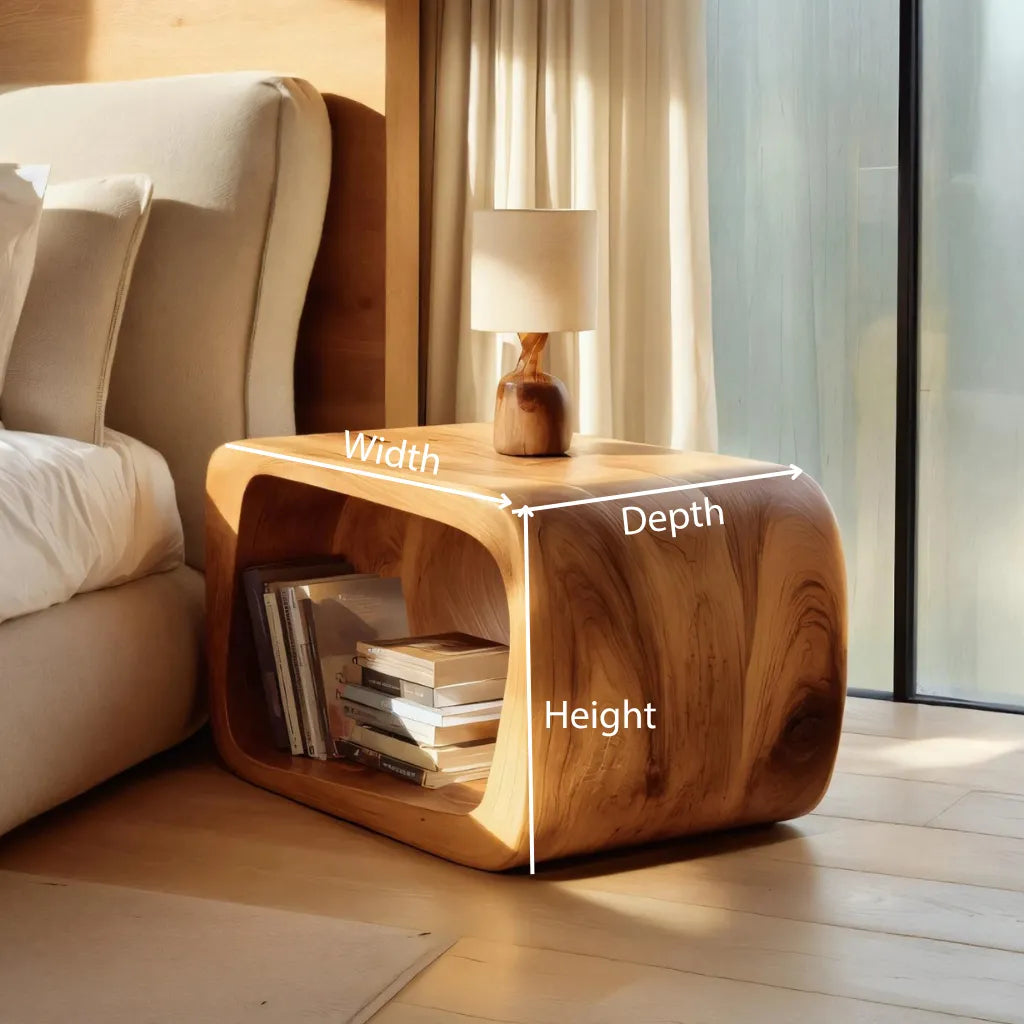 Sculptural Solid Wood Open Nightstand for Modern Bedrooms