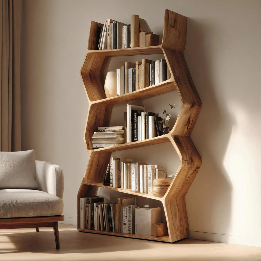 Angular Solid Wood Bookshelf for Contemporary Interiors