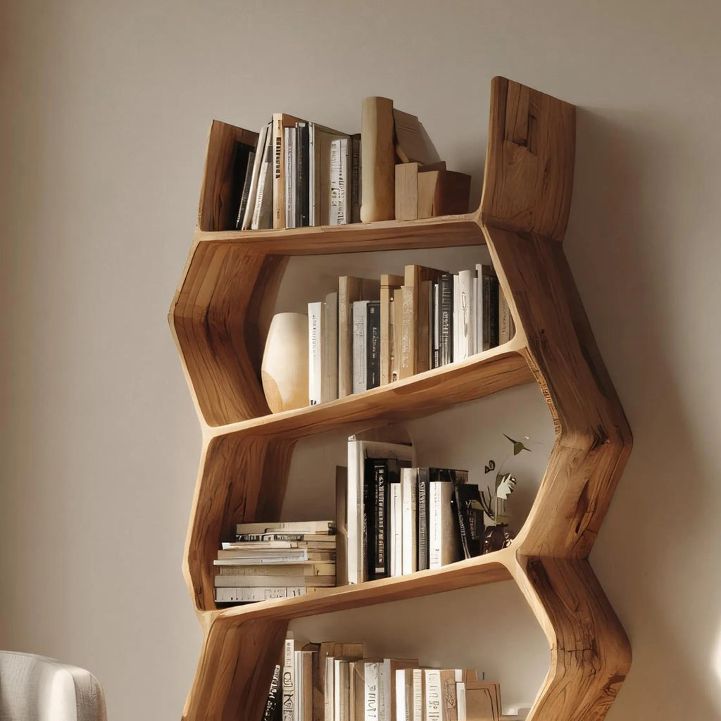 Angular Solid Wood Bookshelf for Contemporary Interiors