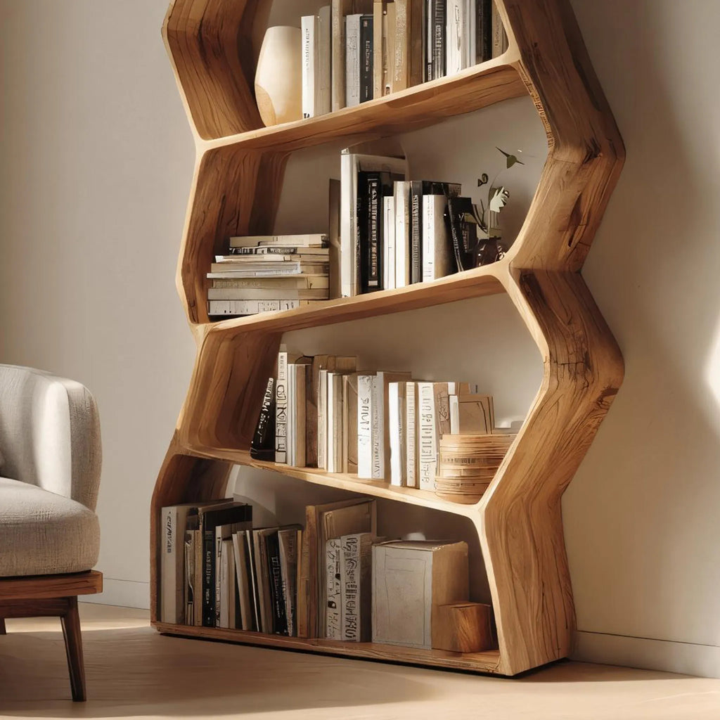 Angular Solid Wood Bookshelf for Contemporary Interiors