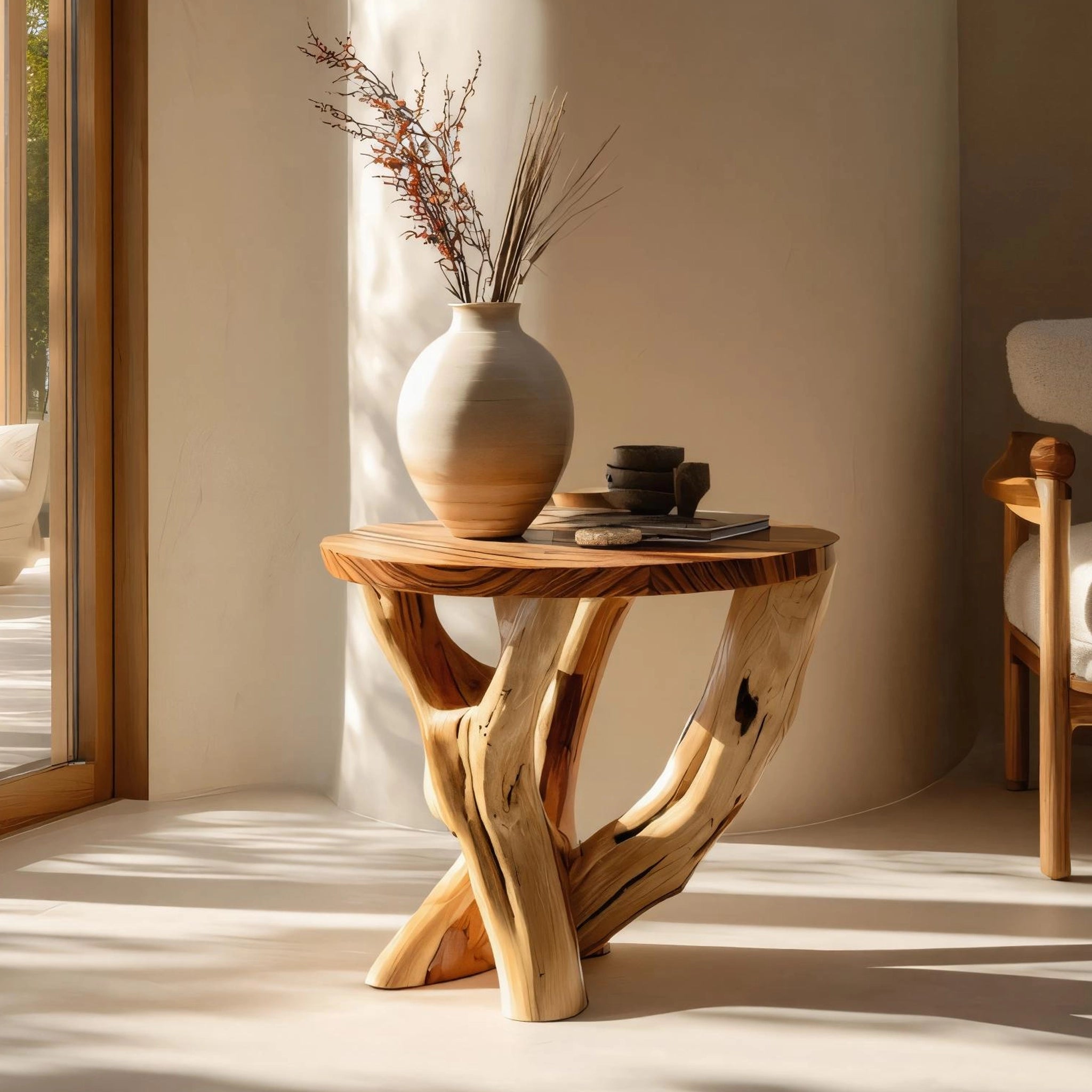 Sculptural Solid Wood Side Table for Modern Interiors