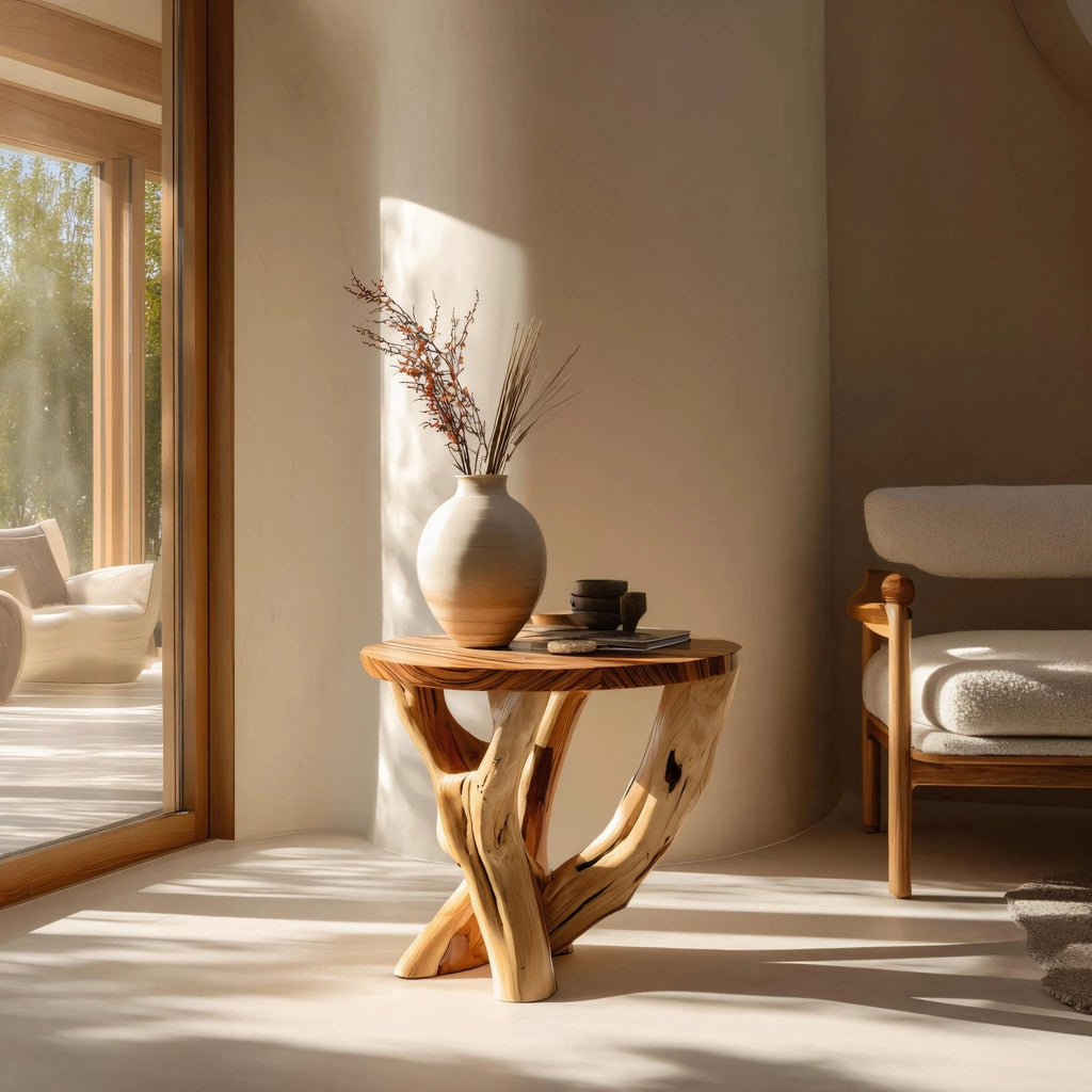 Sculptural Solid Wood Side Table for Modern Interiors