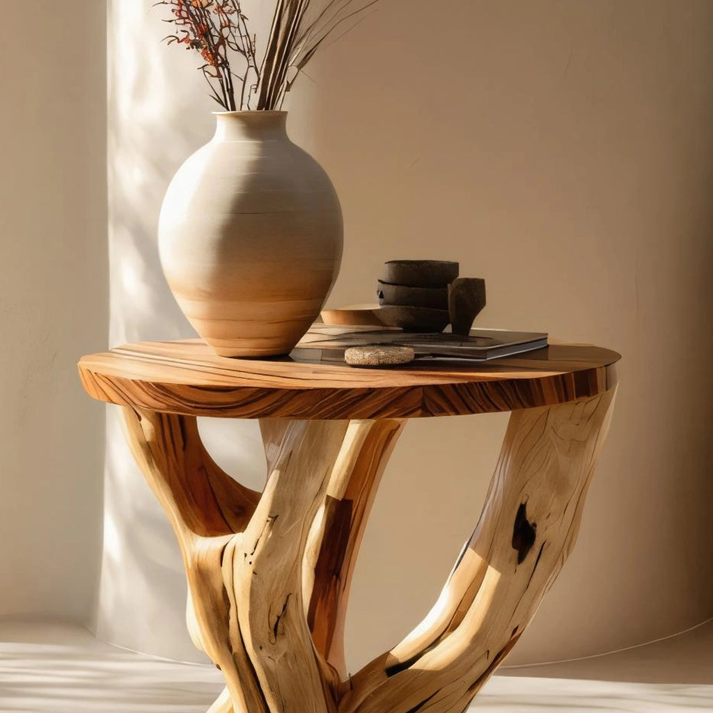 Sculptural Solid Wood Side Table for Modern Interiors