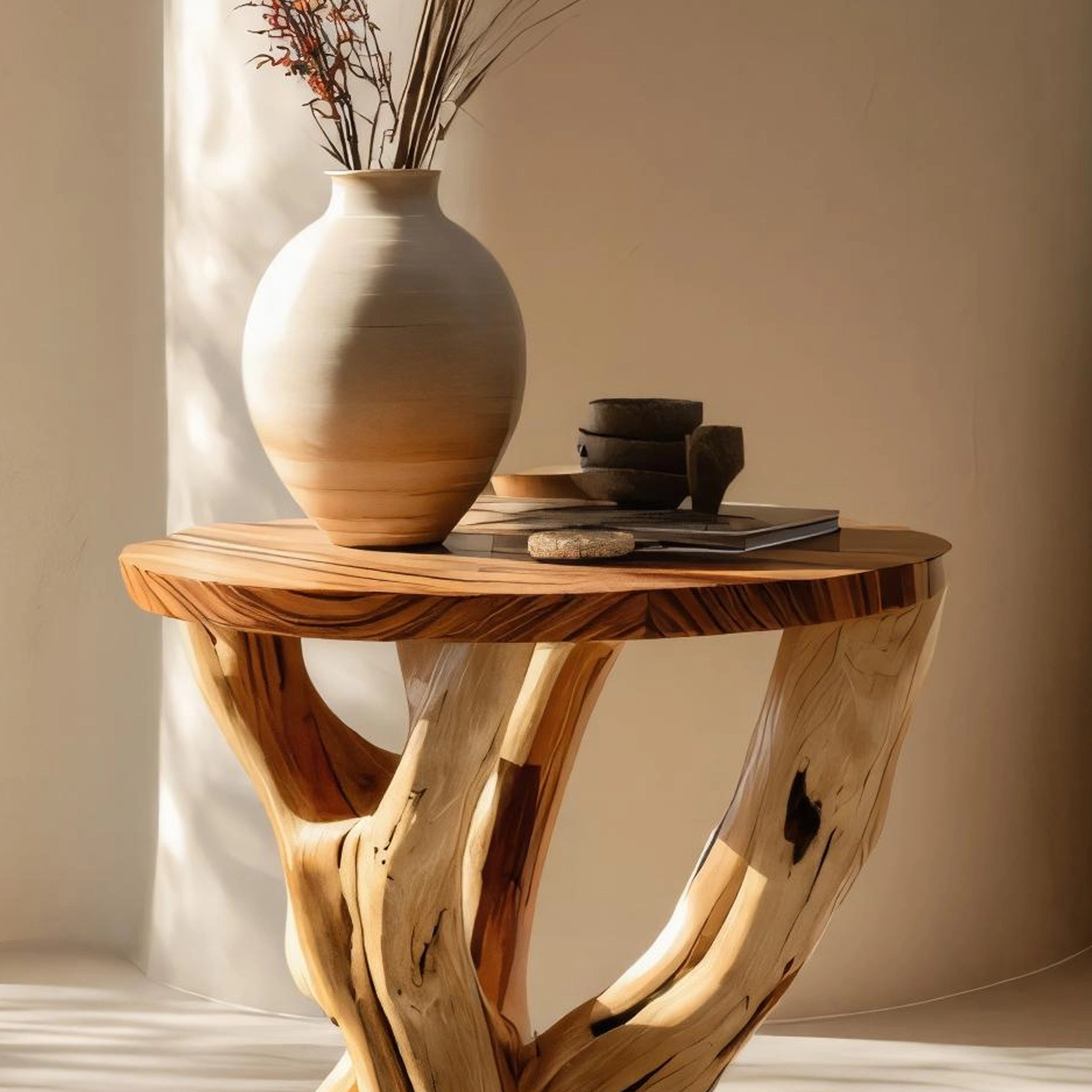 Sculptural Solid Wood Side Table for Modern Interiors