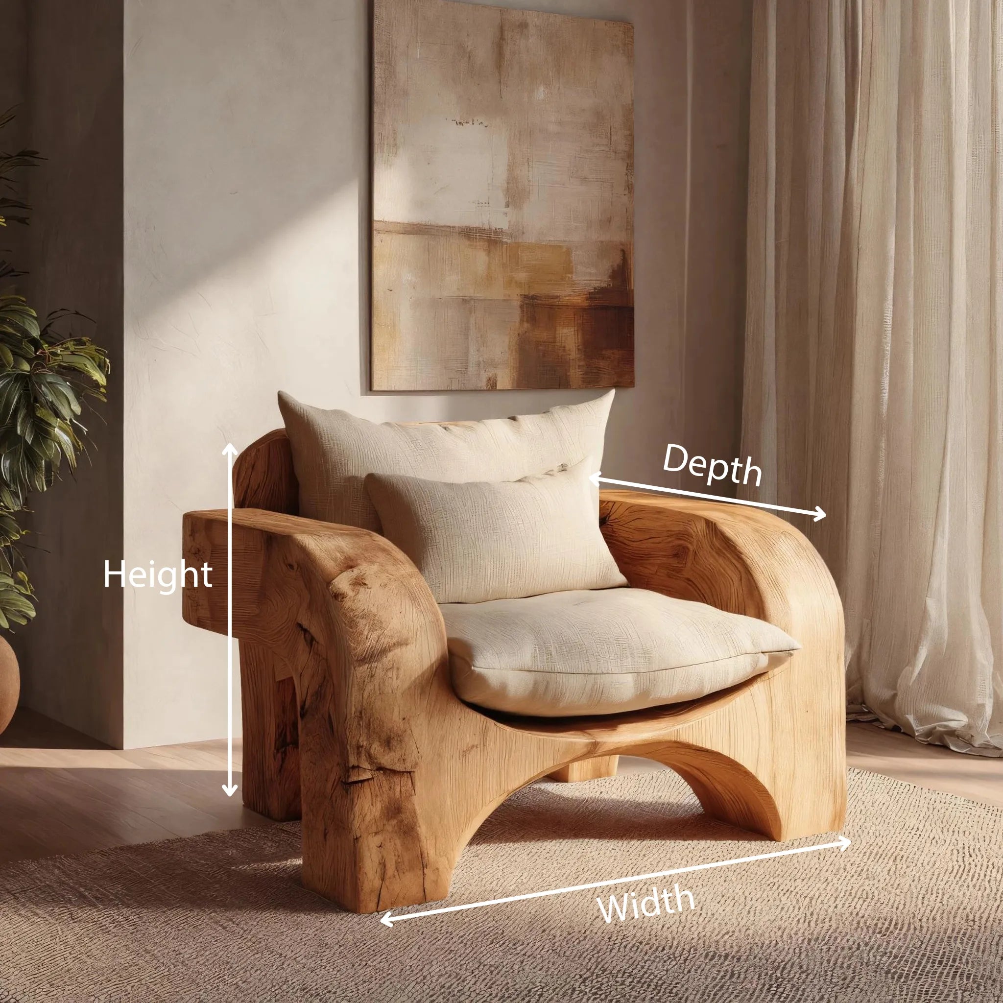 Sculptural Solid Wood Lounge Chair for Organic Modern Living