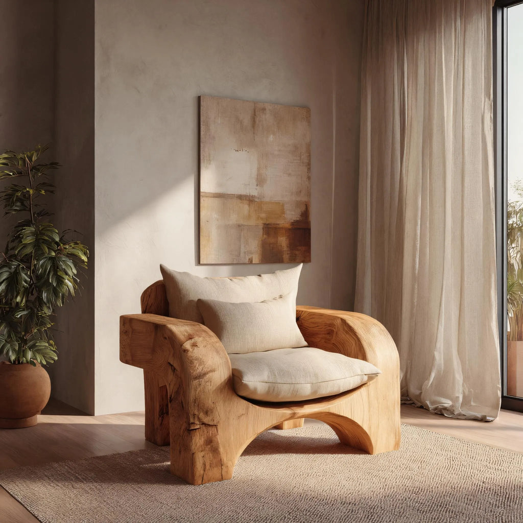 Sculptural Solid Wood Lounge Chair for Organic Modern Living