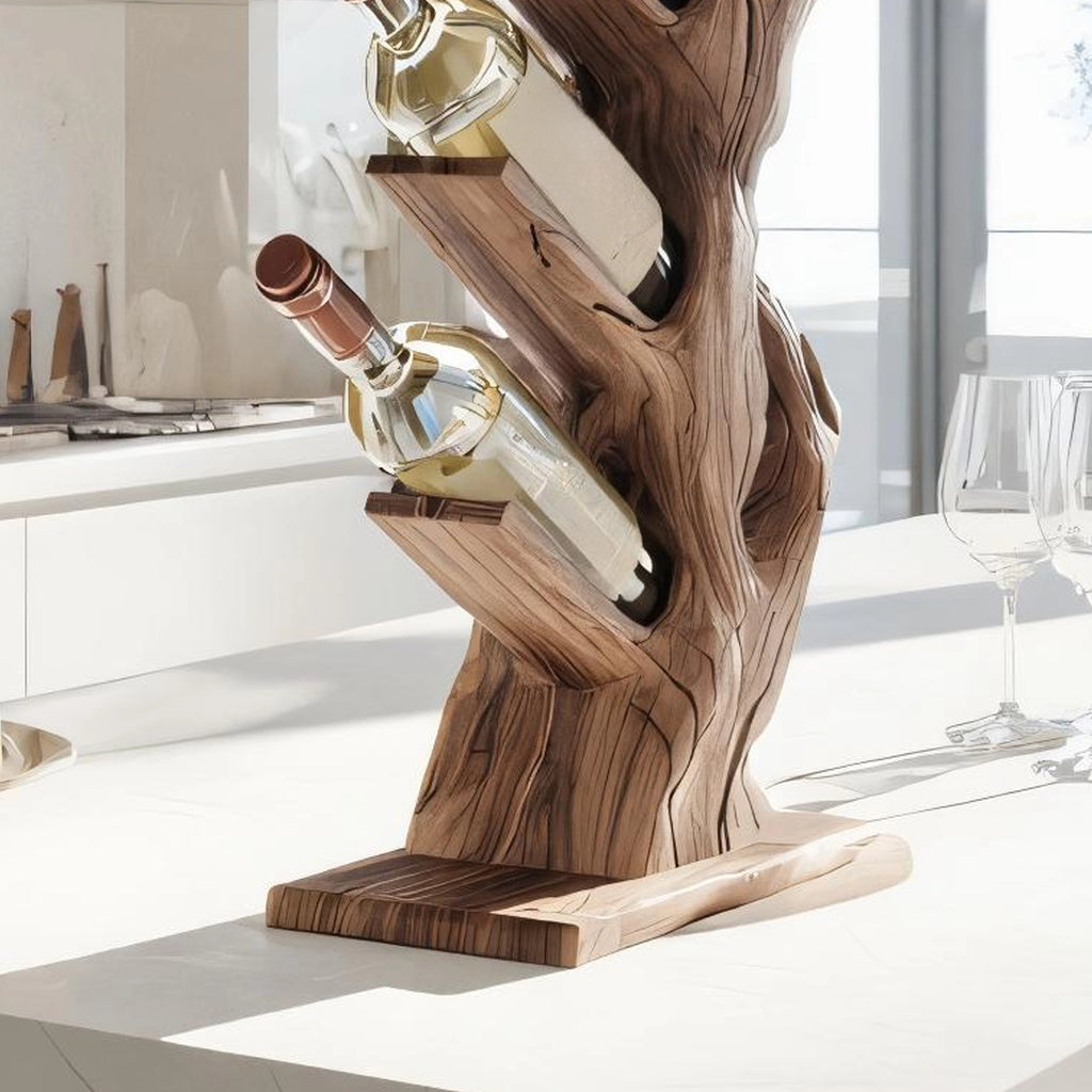 Tree Form Solid Wood Wine Rack for Contemporary Kitchens