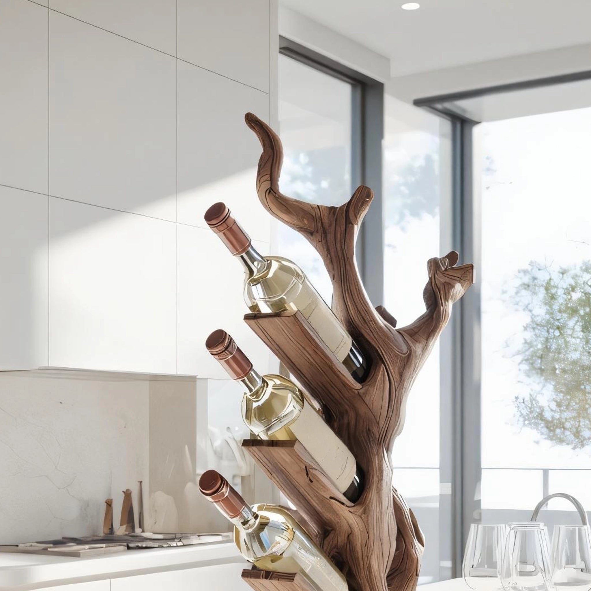 Tree Form Solid Wood Wine Rack for Contemporary Kitchens