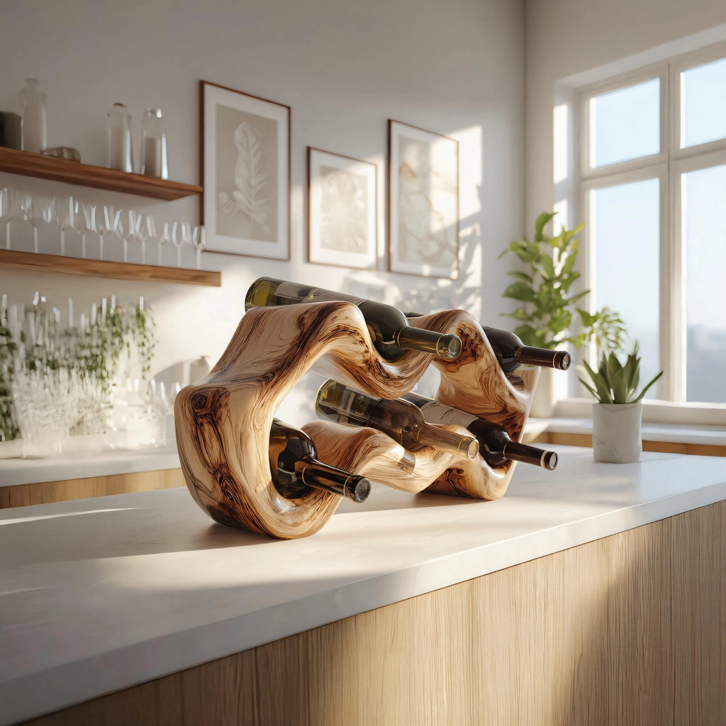 Organic Solid Wood Sculptural Wine Rack for Modern Kitchens