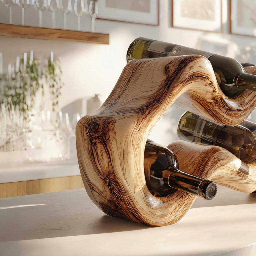Organic Solid Wood Sculptural Wine Rack for Modern Kitchens