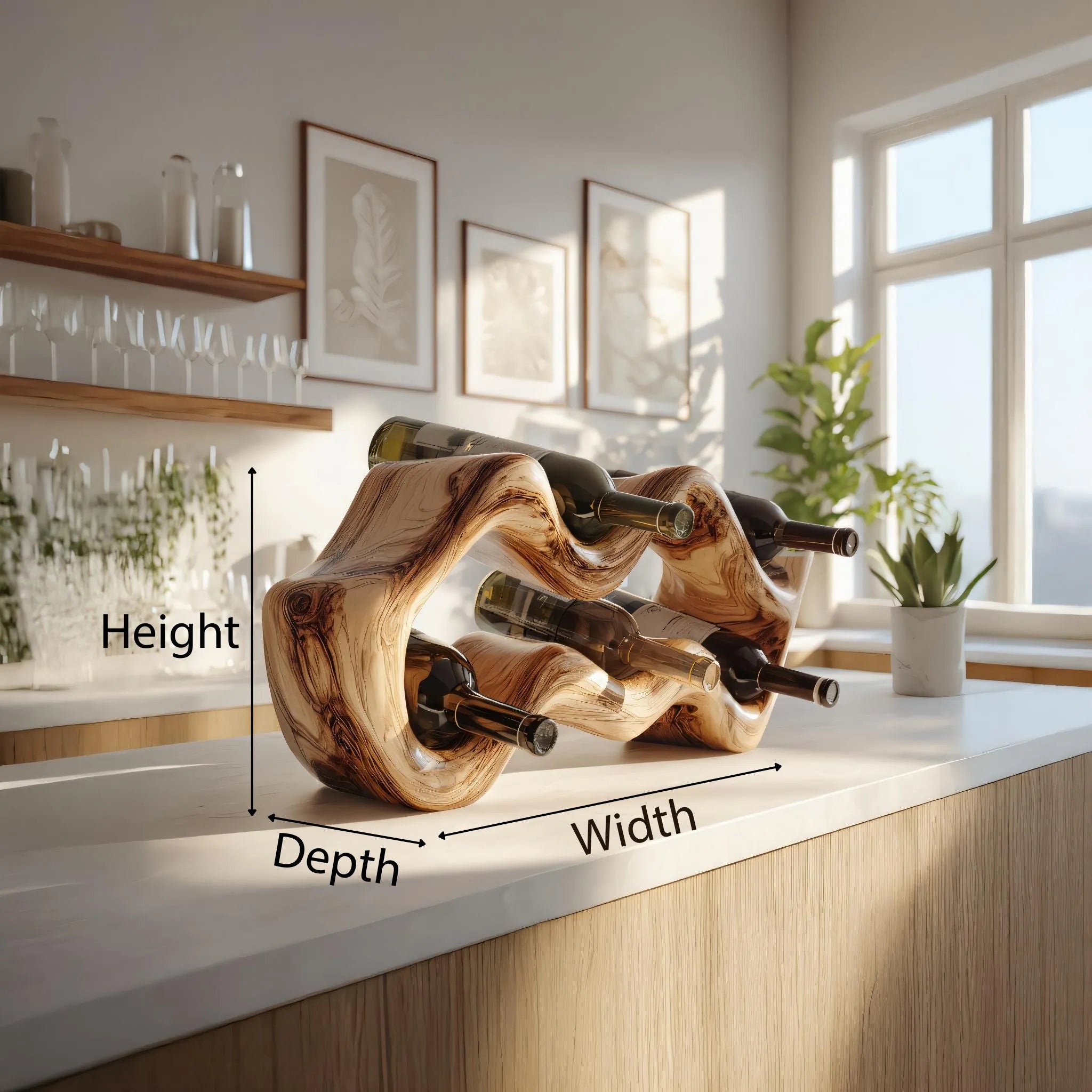 Organic Solid Wood Sculptural Wine Rack for Modern Kitchens