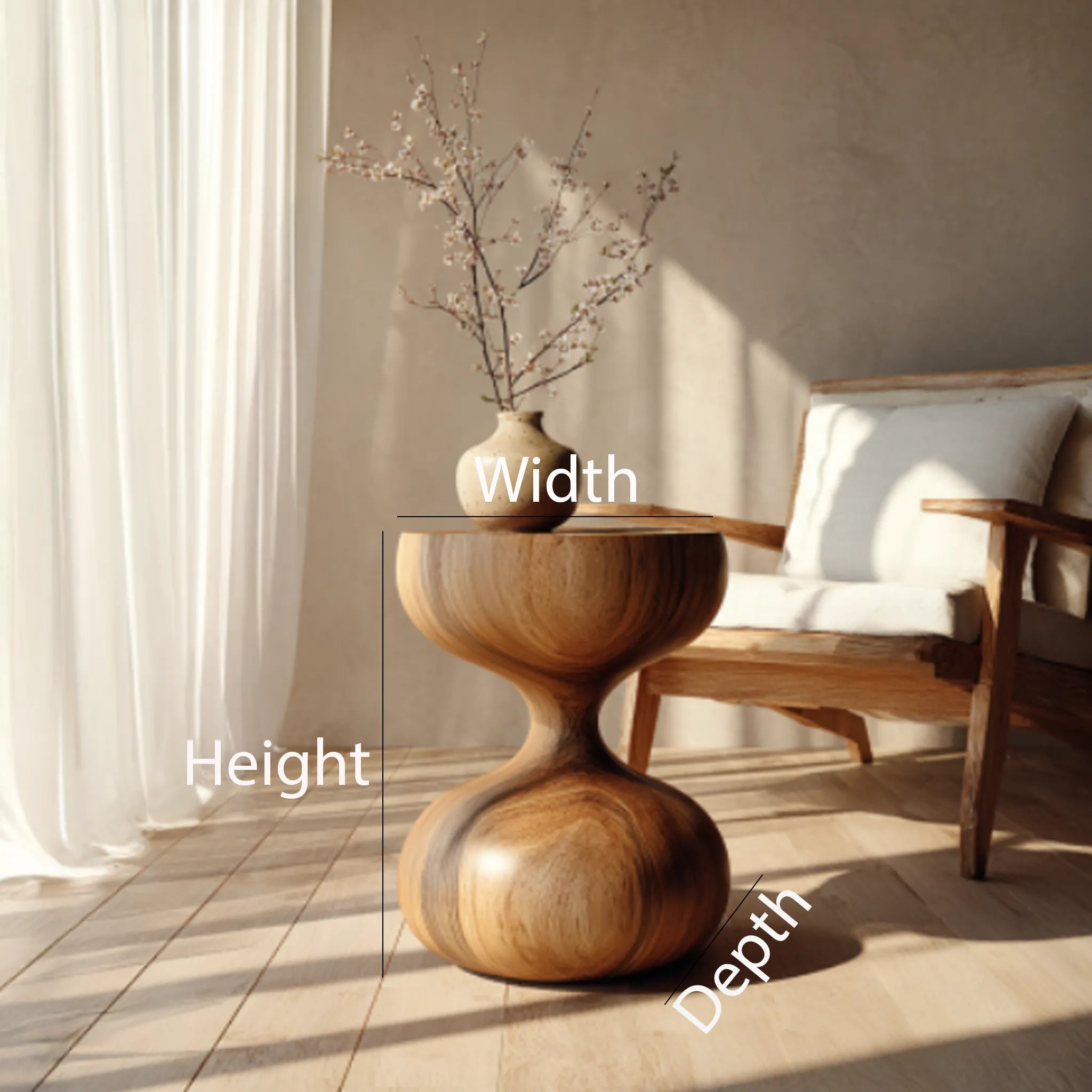 Hourglass Solid Wood Pedestal Side Table for Modern Homes