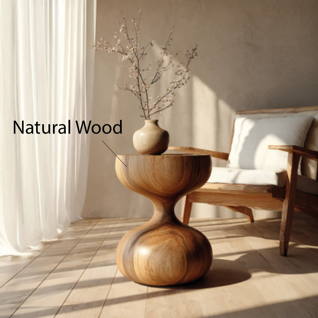 Hourglass Solid Wood Pedestal Side Table for Modern Homes