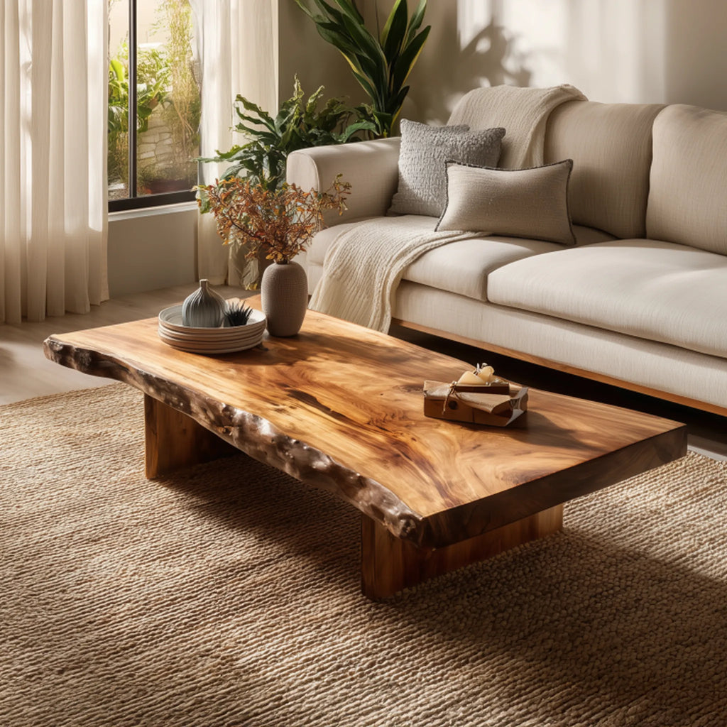 Low Live-Edge Solid Wood Coffee Table for Serene Living