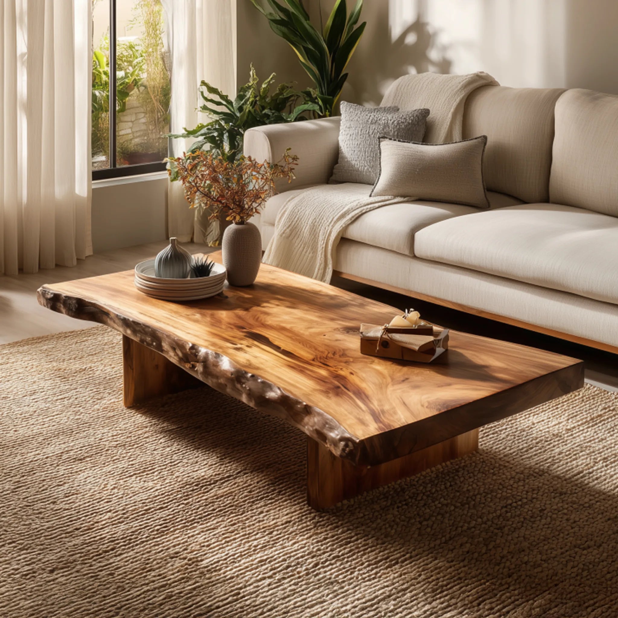 Low Live-Edge Solid Wood Coffee Table for Serene Living