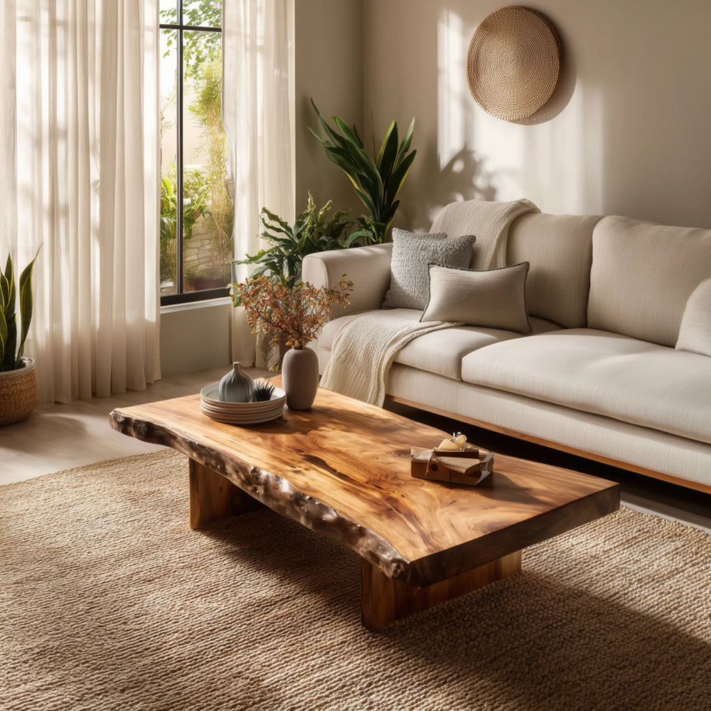 Low Live-Edge Solid Wood Coffee Table for Serene Living