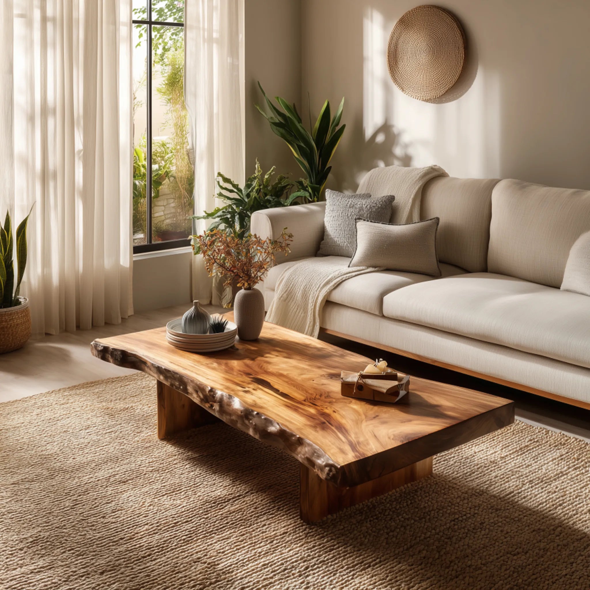 Low Live-Edge Solid Wood Coffee Table for Serene Living