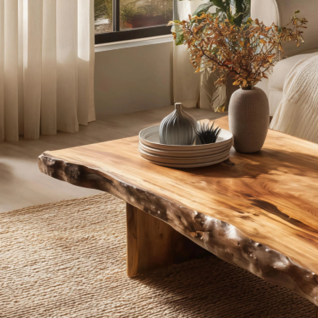 Low Live-Edge Solid Wood Coffee Table for Serene Living