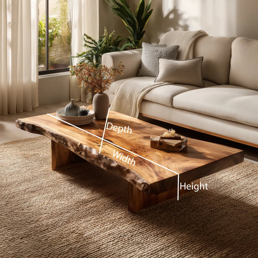 Low Live-Edge Solid Wood Coffee Table for Serene Living
