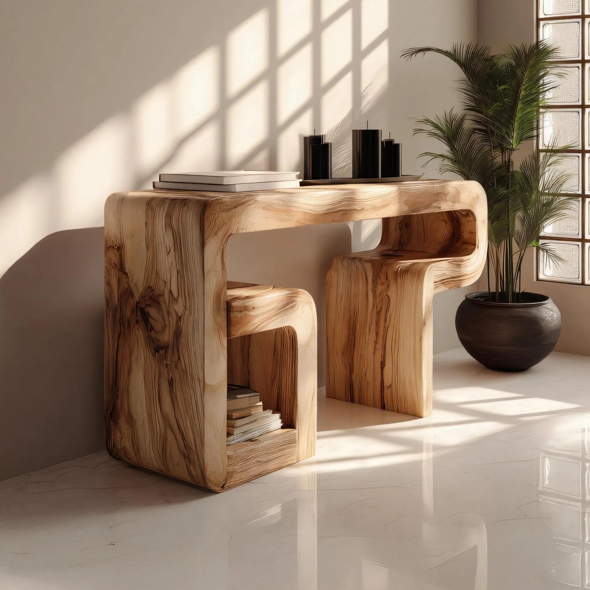 Solid Wood Sculptural Console Desk for Modern Interiors