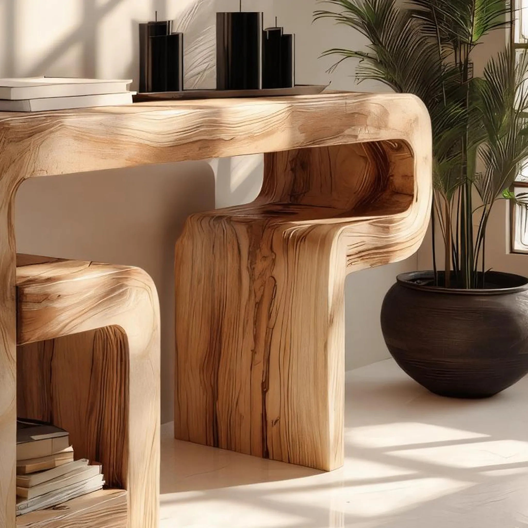 Solid Wood Sculptural Console Desk for Modern Interiors