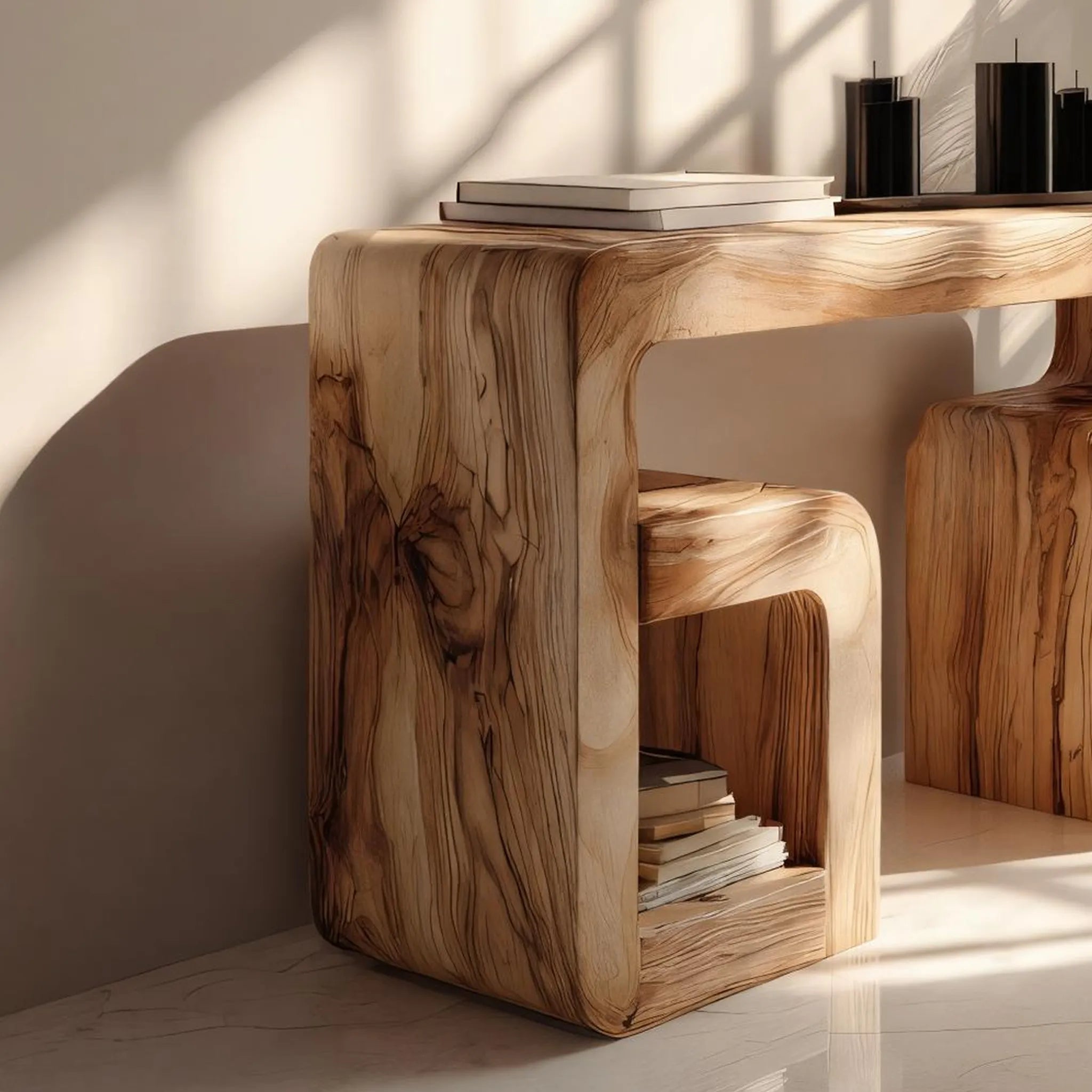 Solid Wood Sculptural Console Desk for Modern Interiors