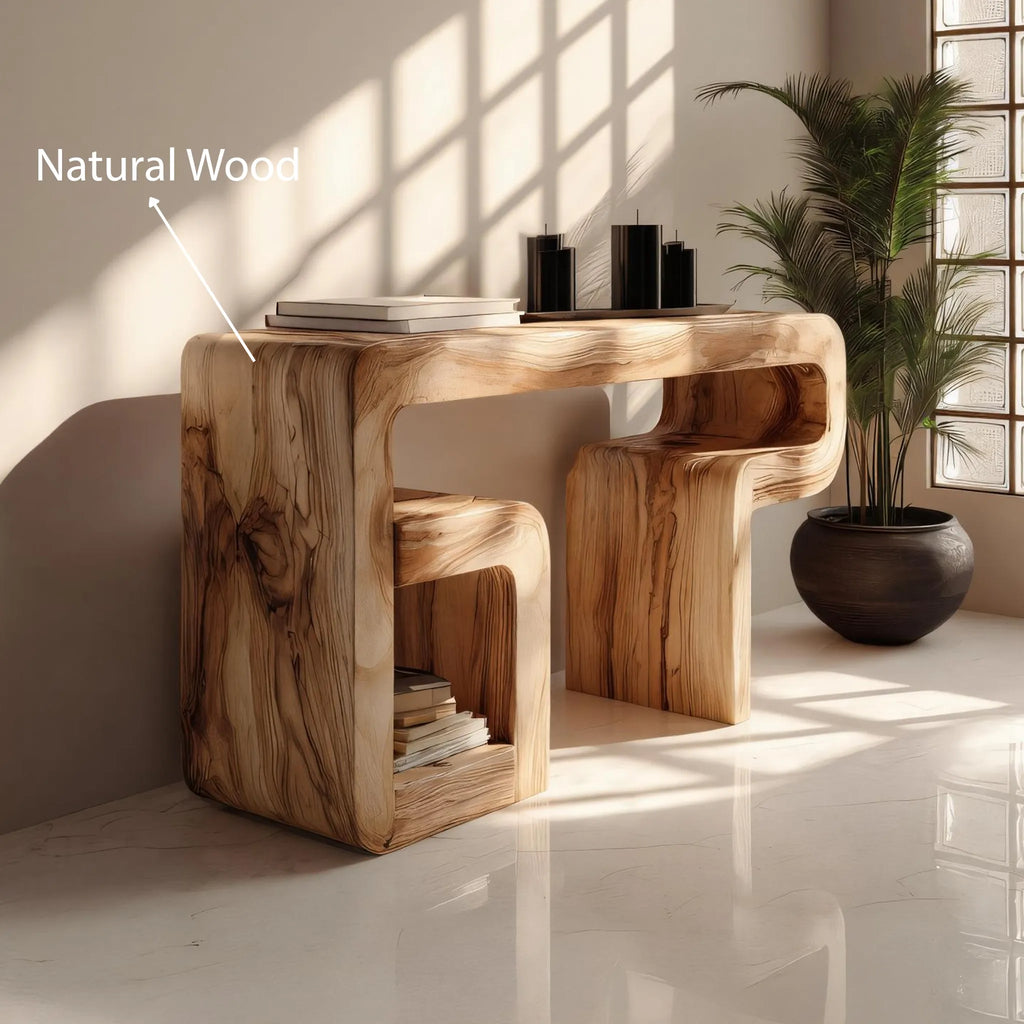 Solid Wood Sculptural Console Desk for Modern Interiors