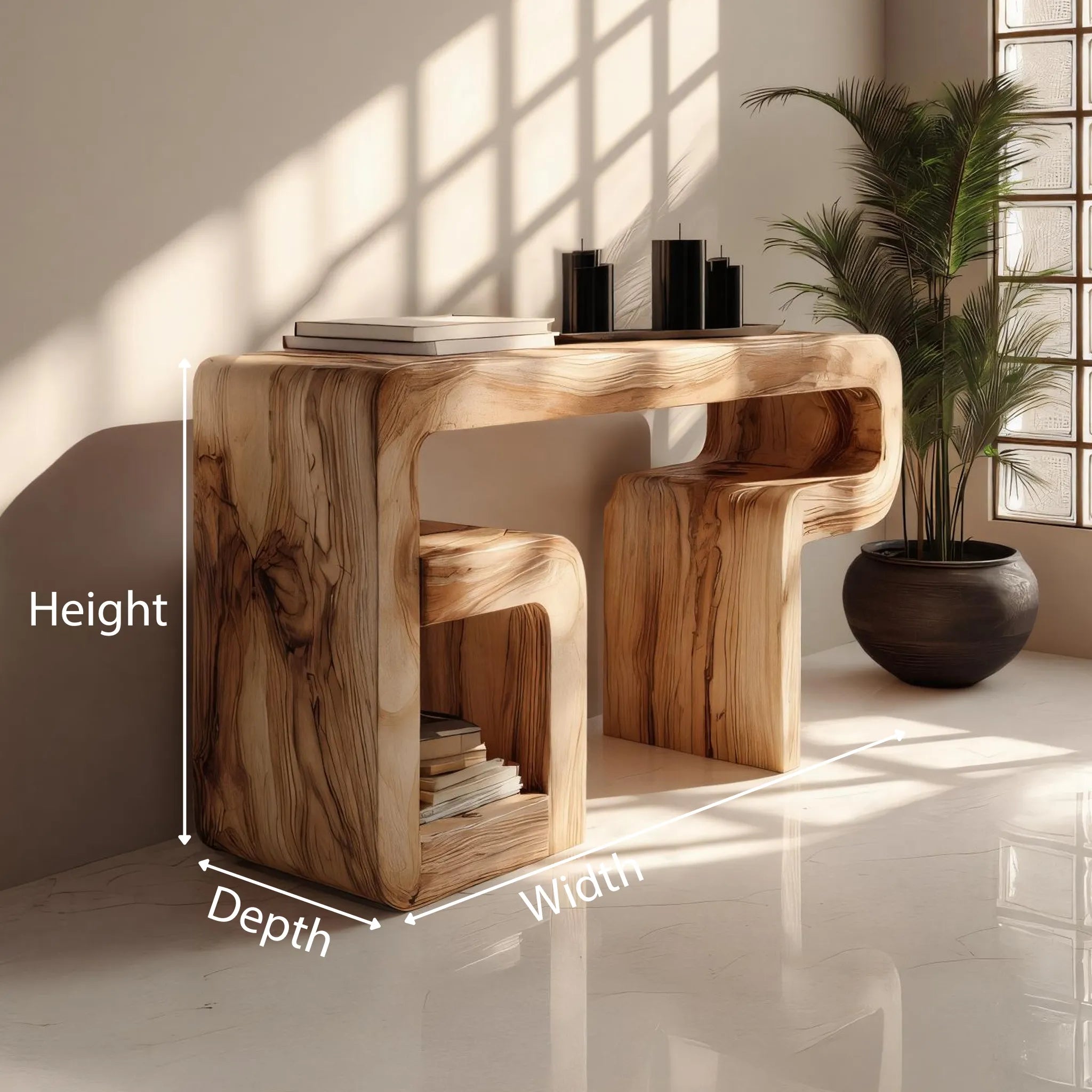 Solid Wood Sculptural Console Desk for Modern Interiors