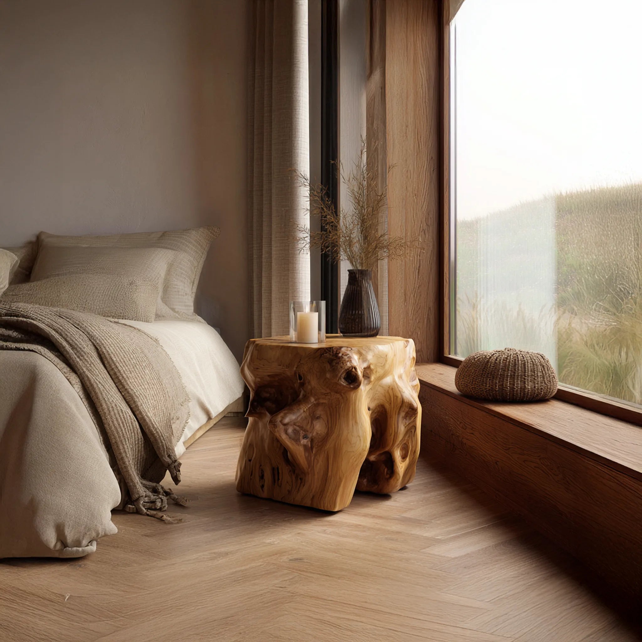 Natural Solid Wood Stump Side Table for Modern Interiors