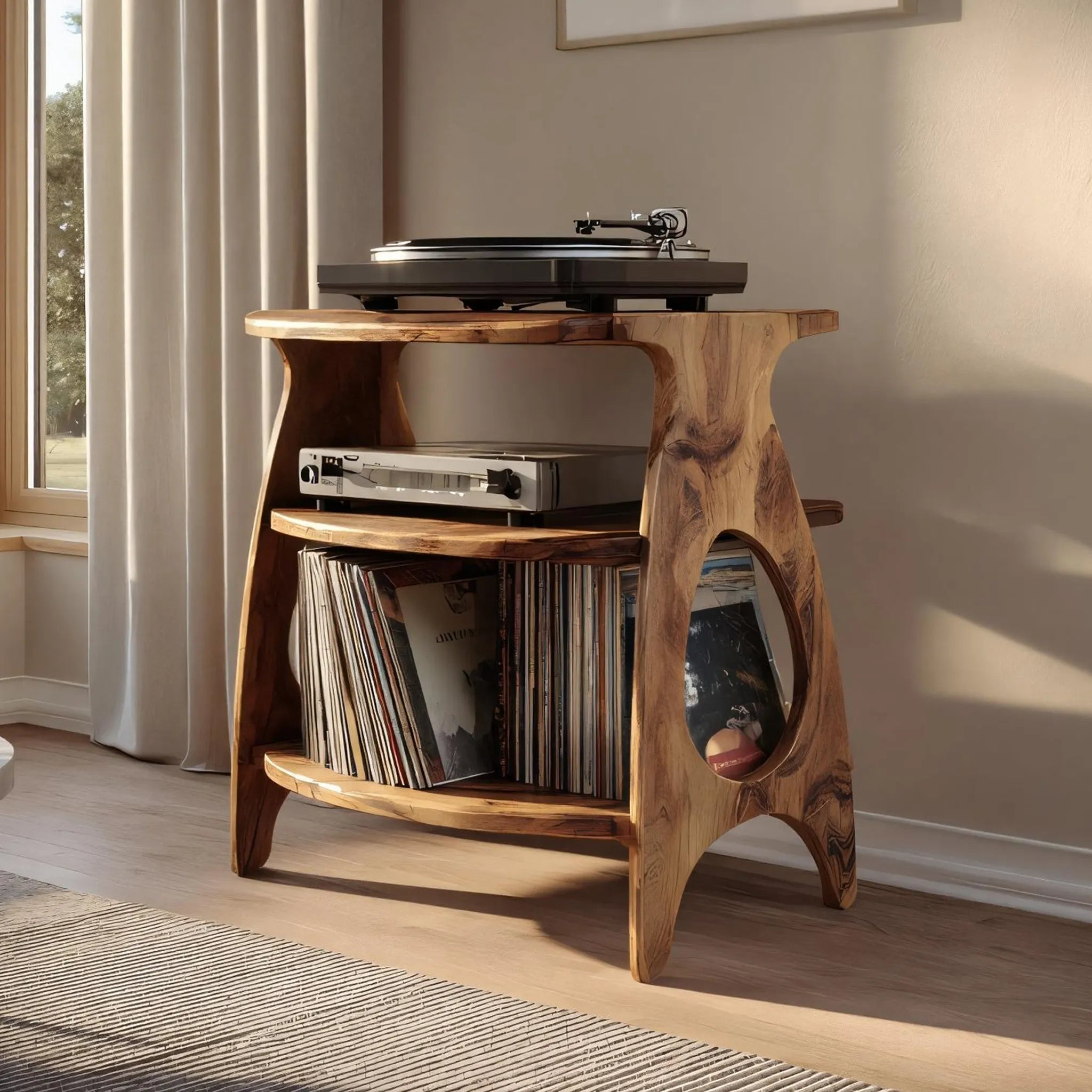 Solid Wood Turntable Stand for Modern Vinyl Storage
