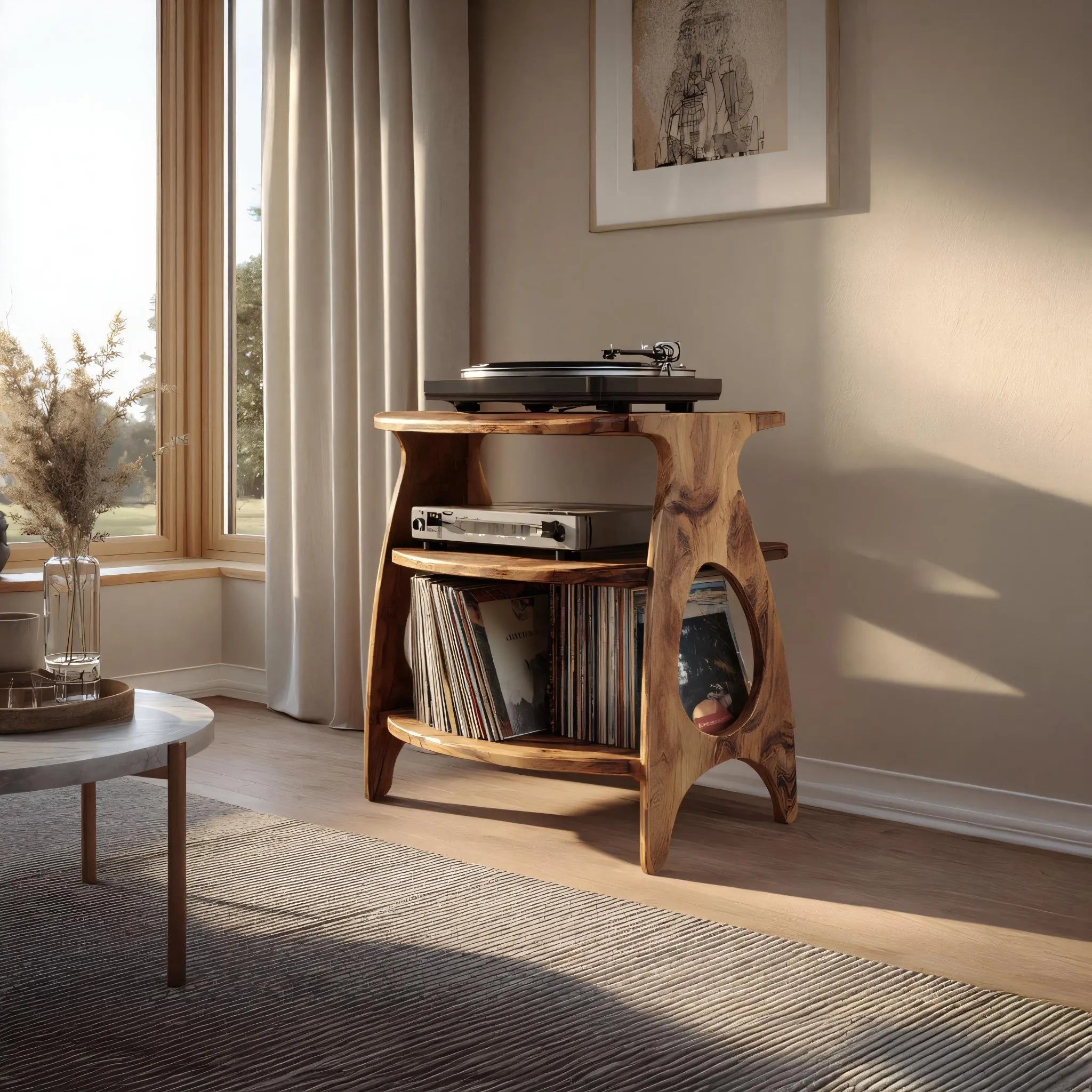 Solid Wood Turntable Stand for Modern Vinyl Storage