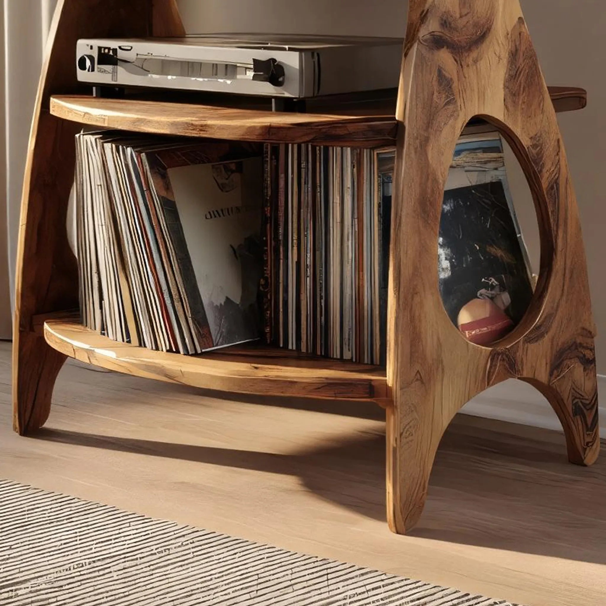 Solid Wood Turntable Stand for Modern Vinyl Storage