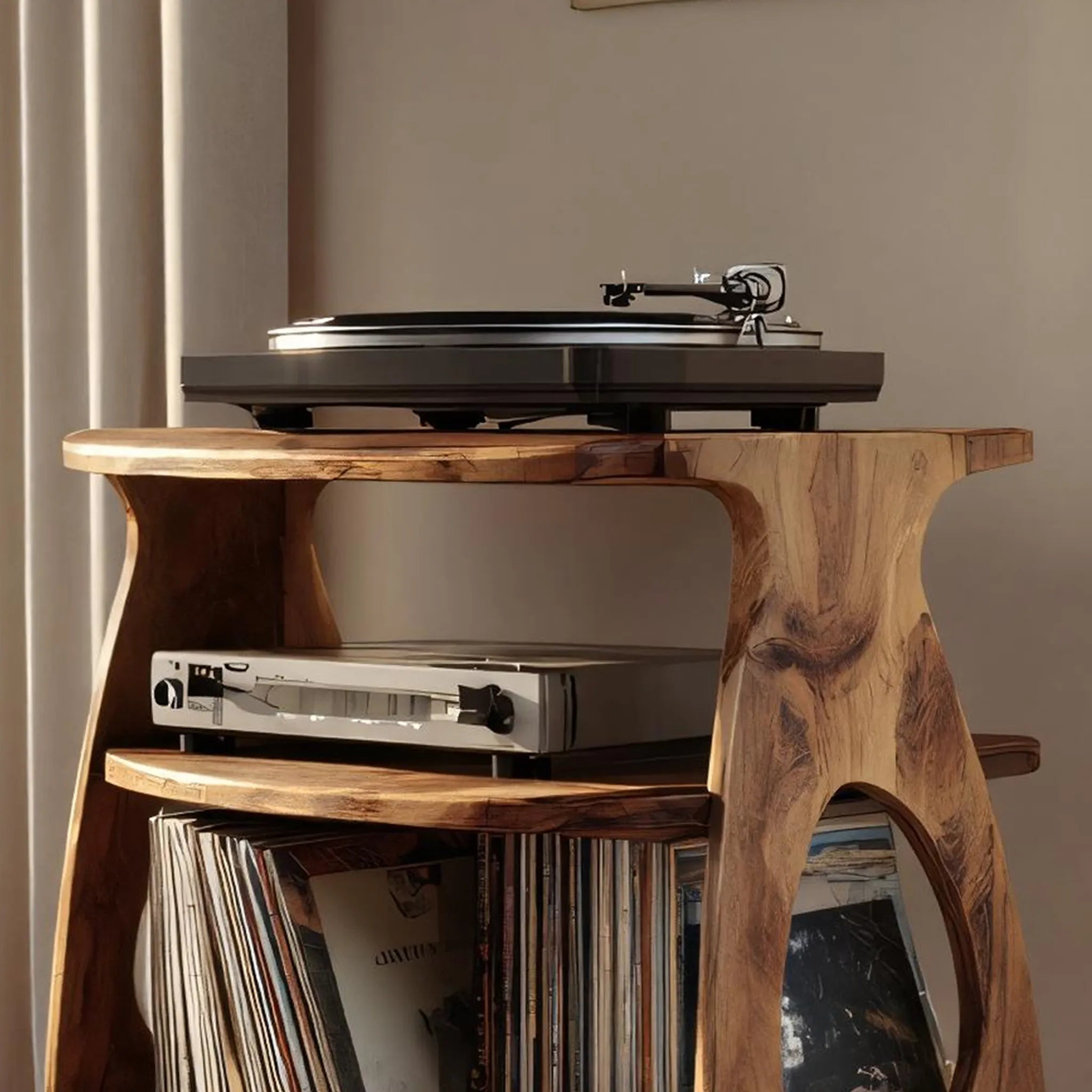 Solid Wood Turntable Stand for Modern Vinyl Storage