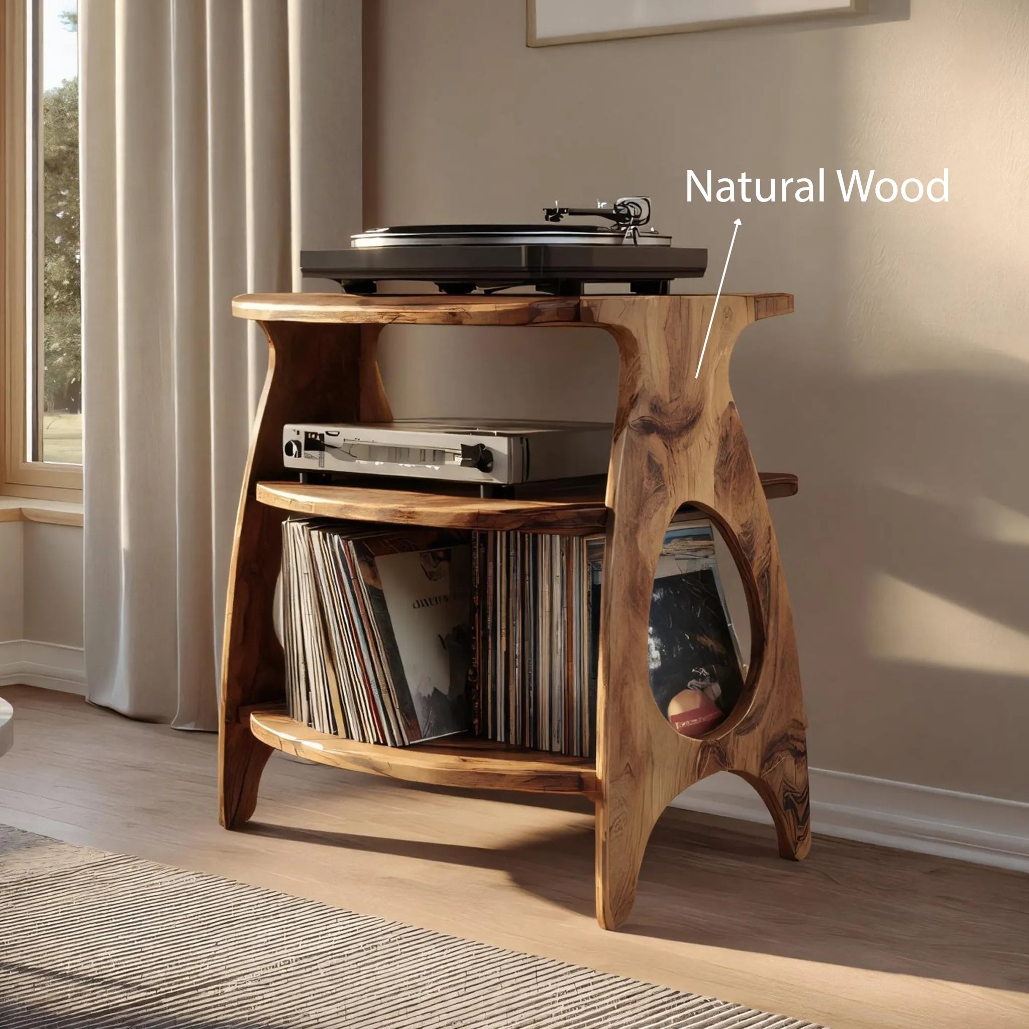 Solid Wood Turntable Stand for Modern Vinyl Storage