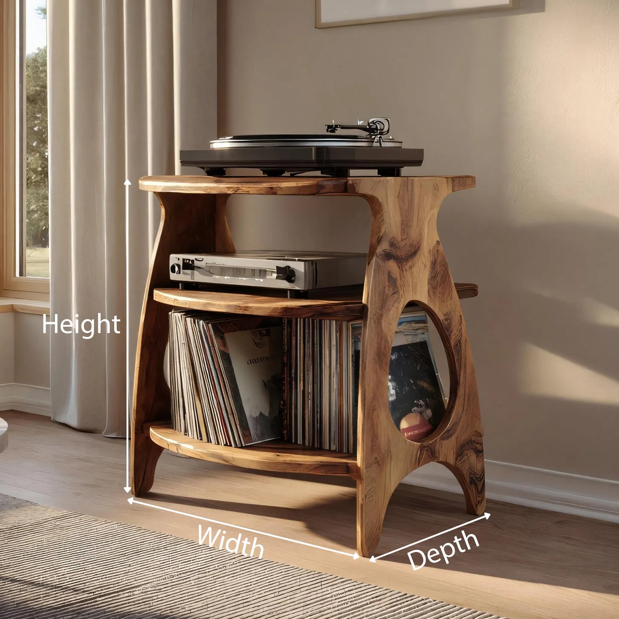 Solid Wood Turntable Stand for Modern Vinyl Storage