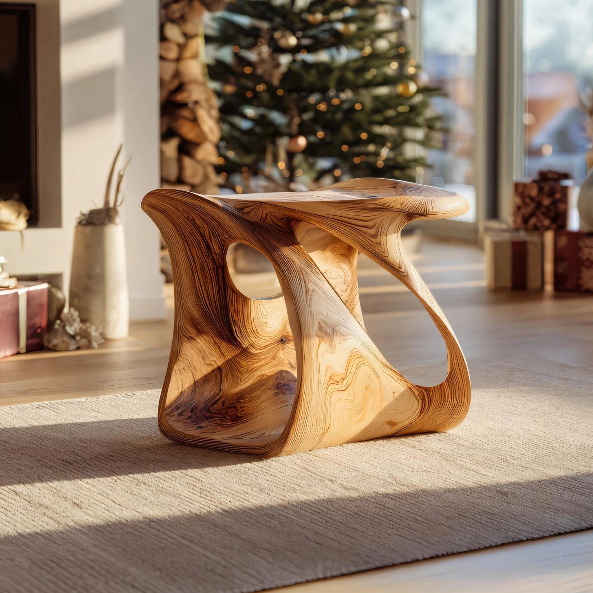 Sculptural Natural Wood Accent Stool for Modern Interiors