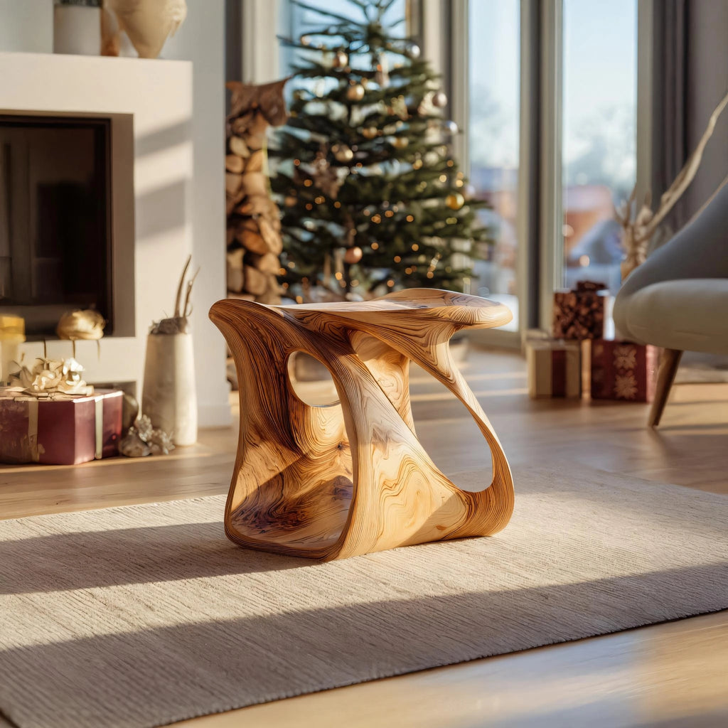 Sculptural Natural Wood Accent Stool for Modern Interiors