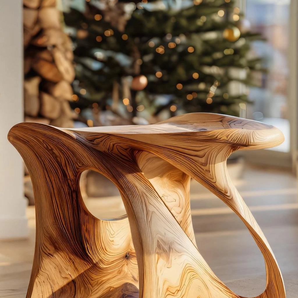 Sculptural Natural Wood Accent Stool for Modern Interiors