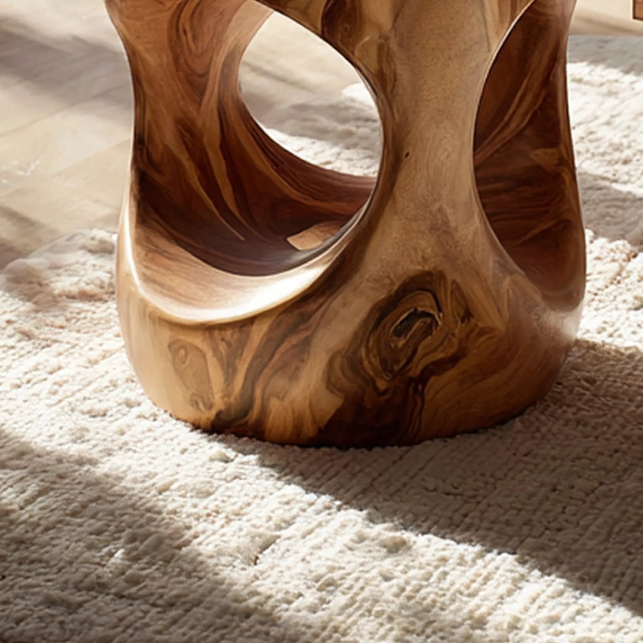 Sculptural Solid Wood Drum Side Table with Organic Cut-Outs