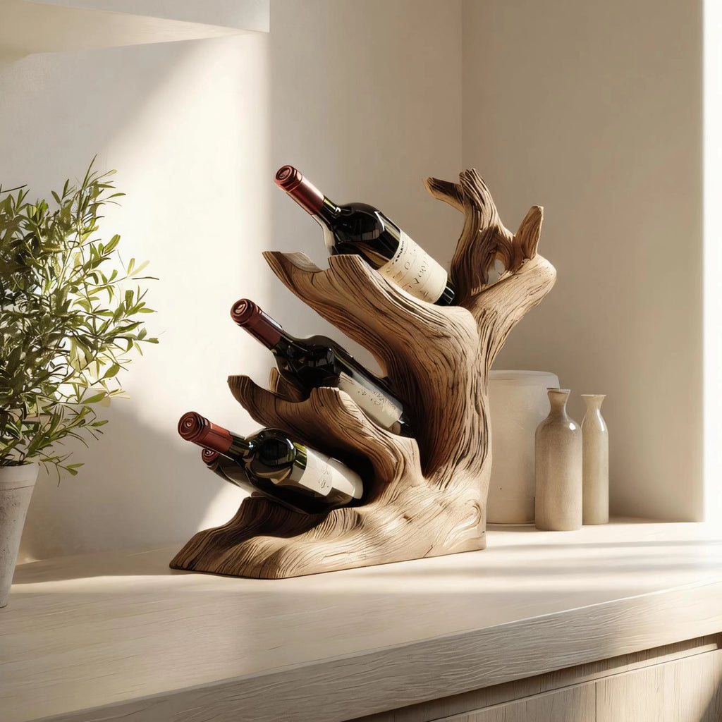 Vertical Branch Form Solid Wood Wine Rack for Modern Home Decor